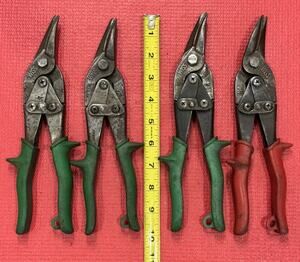 Vintage Wiss M1 & M2, 4 PC Set Aviation Shears Tin Snips Red & Green Made in USA